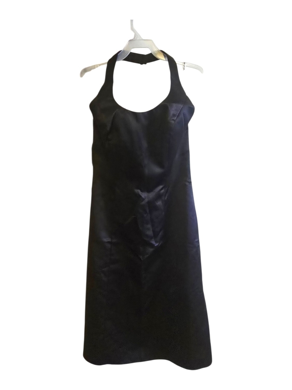 David's Bridal Black Halter Satin Cocktail Dress